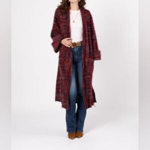 SUNSET BLVD RED MIXED KNIT DUSTER SWEATER SIZE M